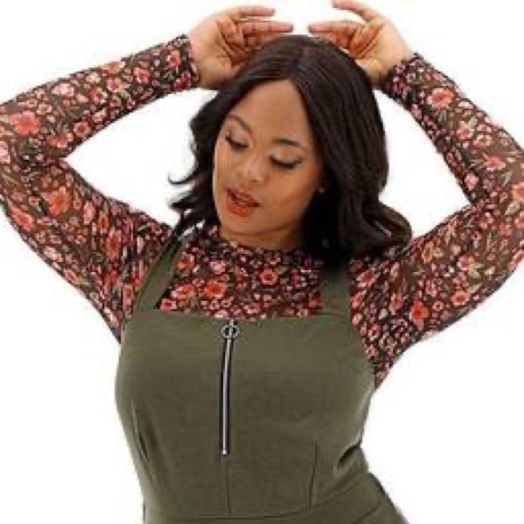 Simply Be Women's Khaki Zip Front Pinafore Dress - Picture 2 of 4